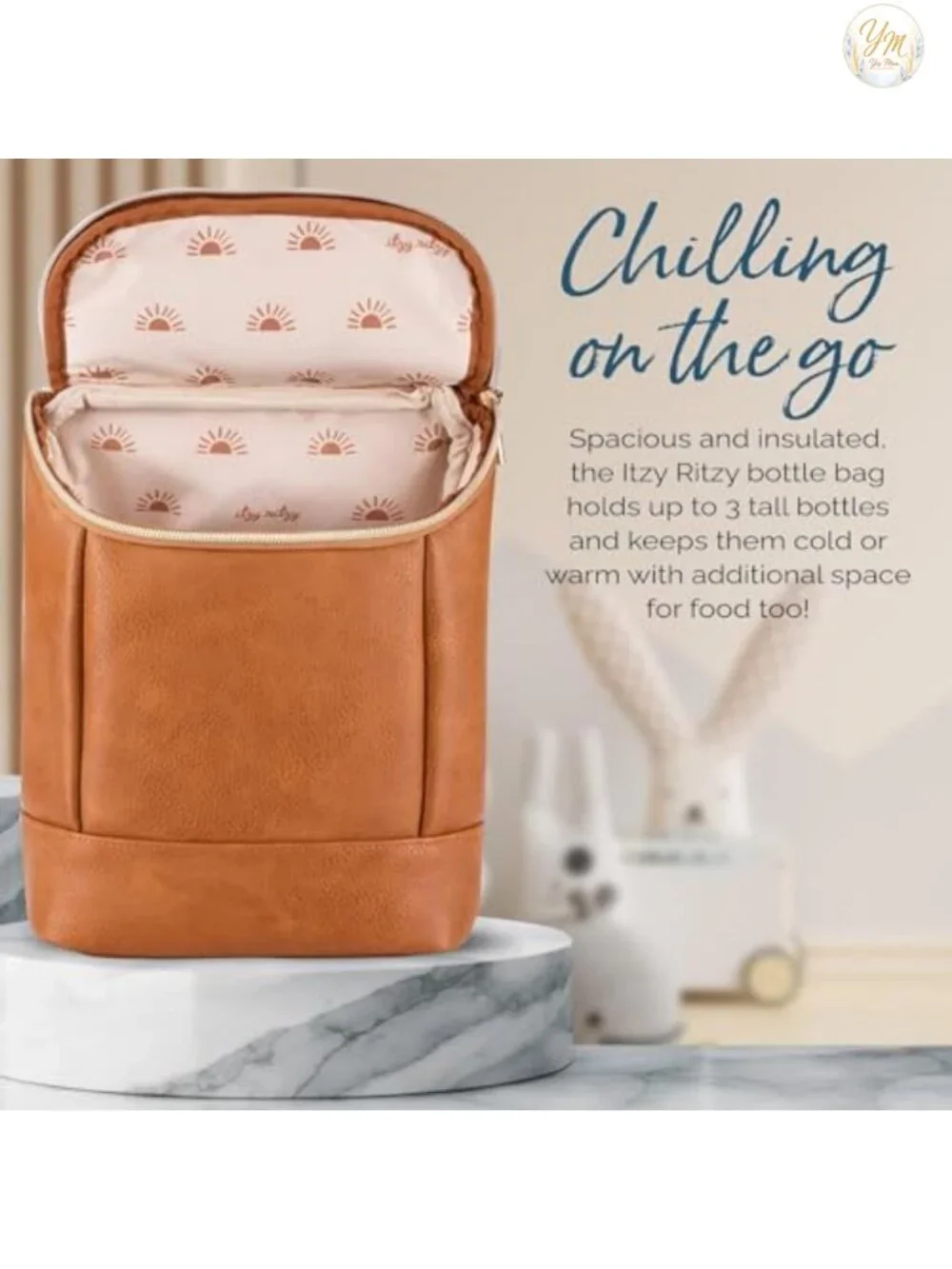 Insulated Bottle Bag Holds 3 Bottles Faux Leather Travel Organizer